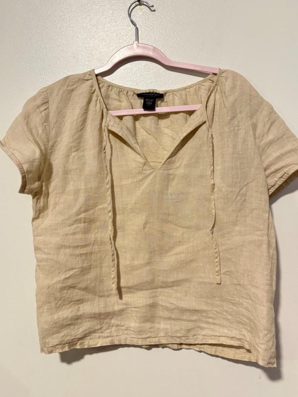 🤍 Banana Republic Linen Tie Neck Blouse